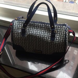 Tommy Hilfiger navy and white satchel purse